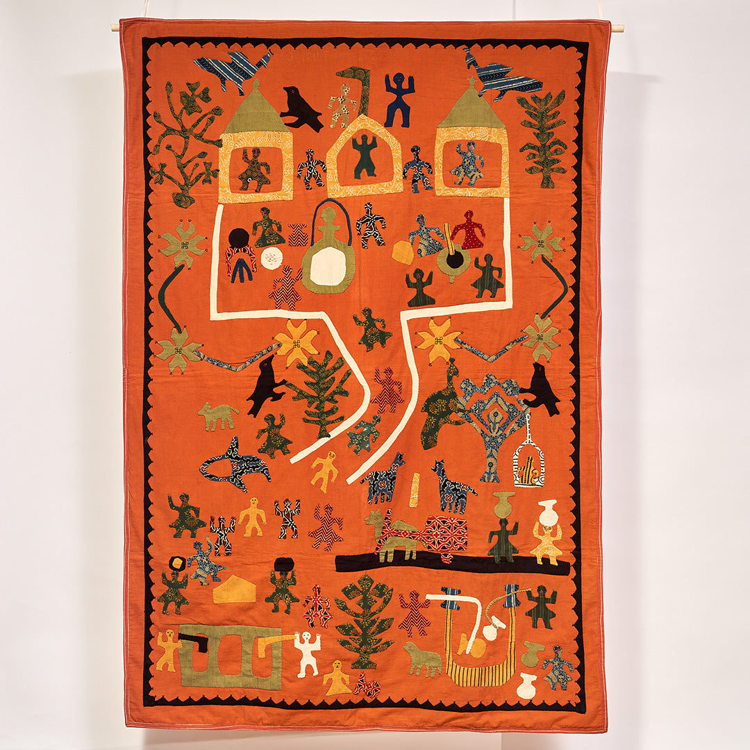 Applique Wall Hanging - Village Life in Terracotta