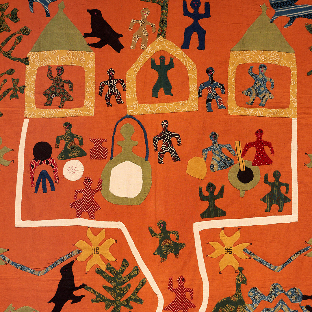 Applique Wall Hanging - Village Life in Terracotta