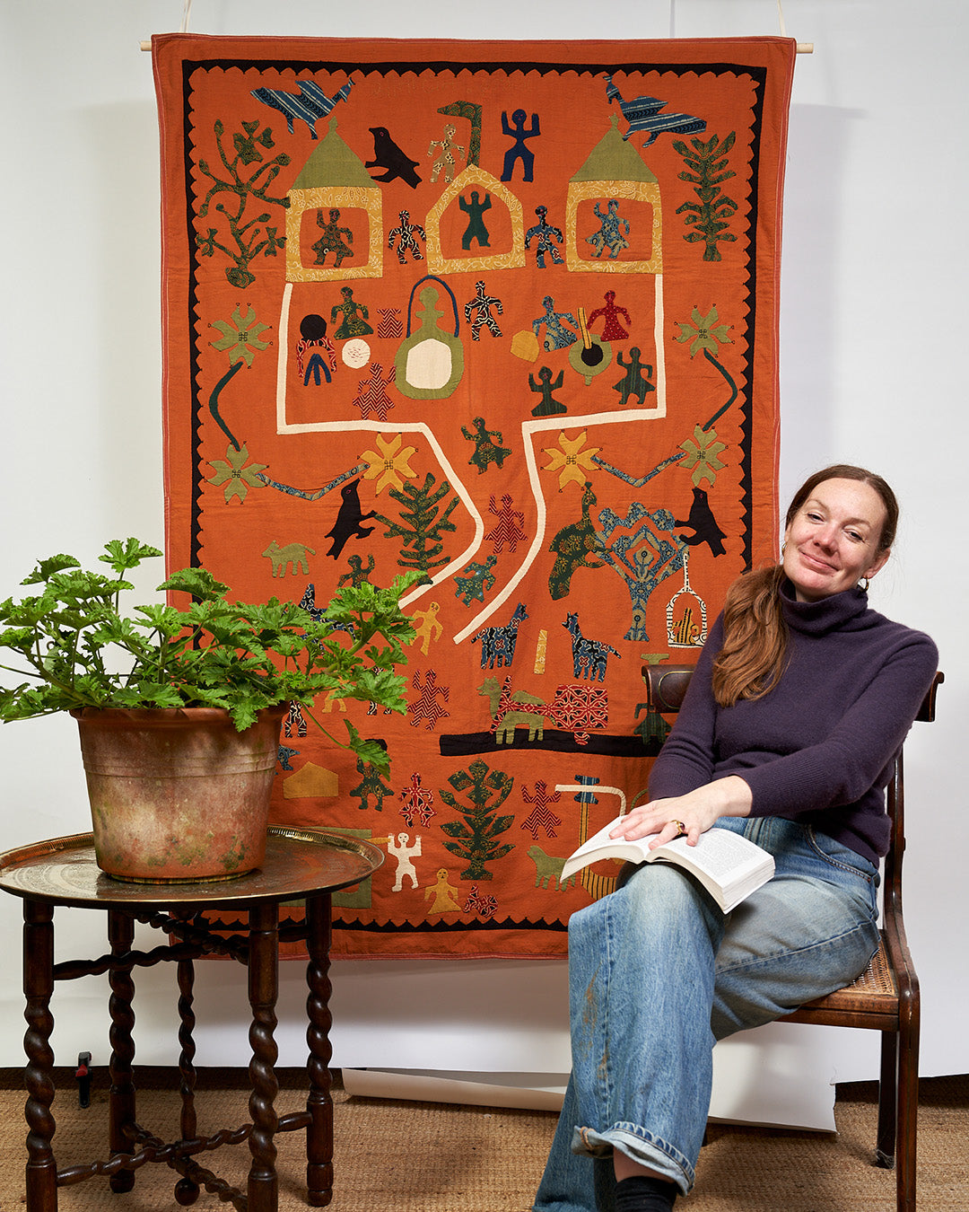 Applique Wall Hanging - Village Life in Terracotta