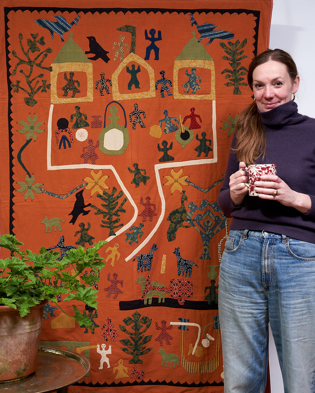 Applique Wall Hanging - Village Life in Terracotta