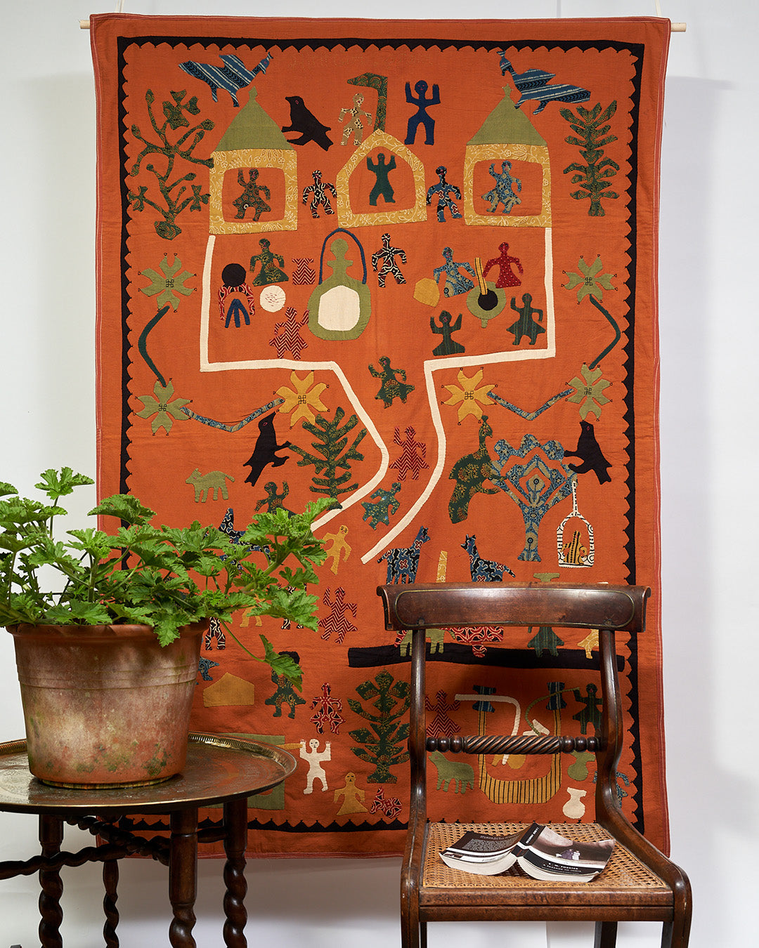 Applique Wall Hanging - Village Life in Terracotta