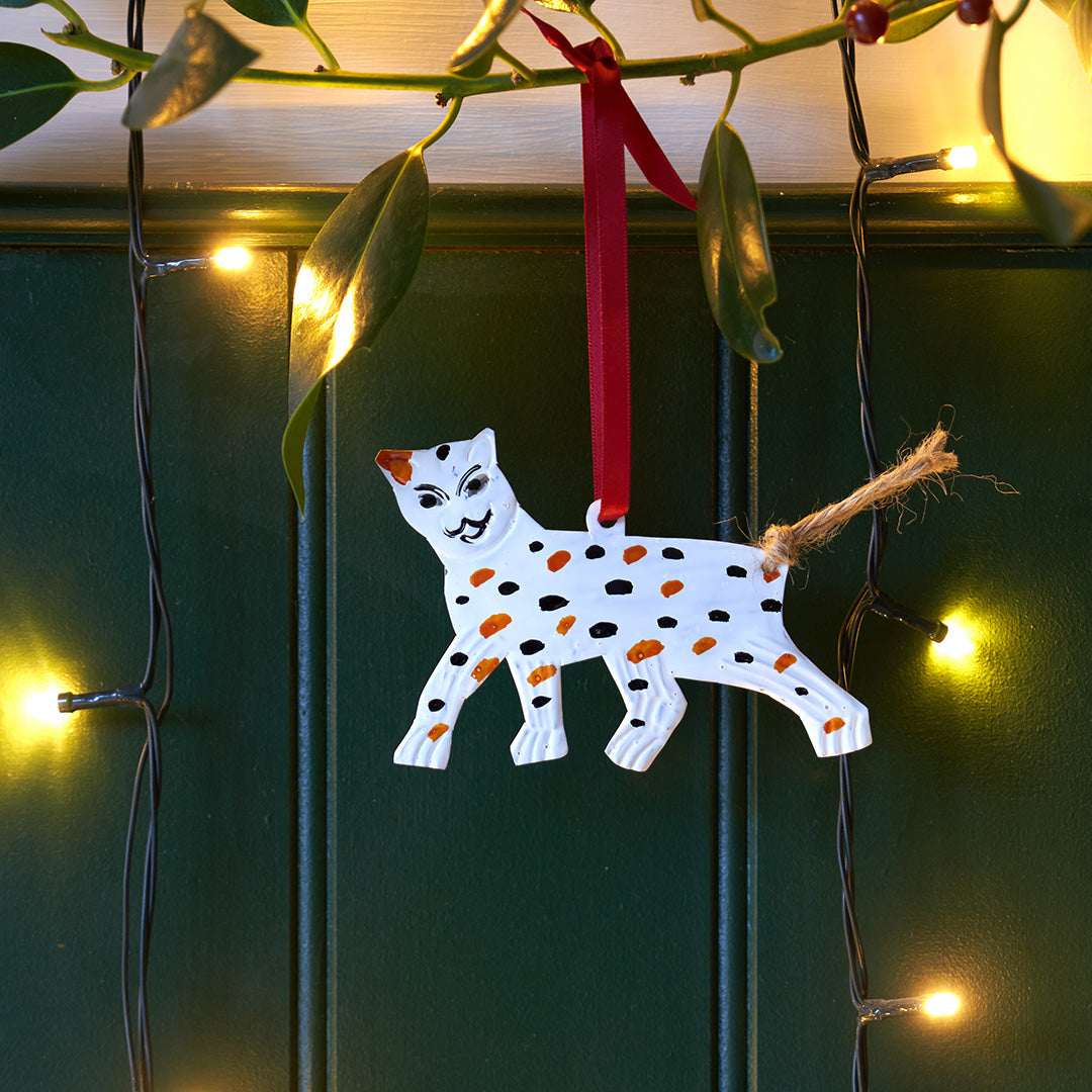 Handmade Tin Snow Leopard Decoration