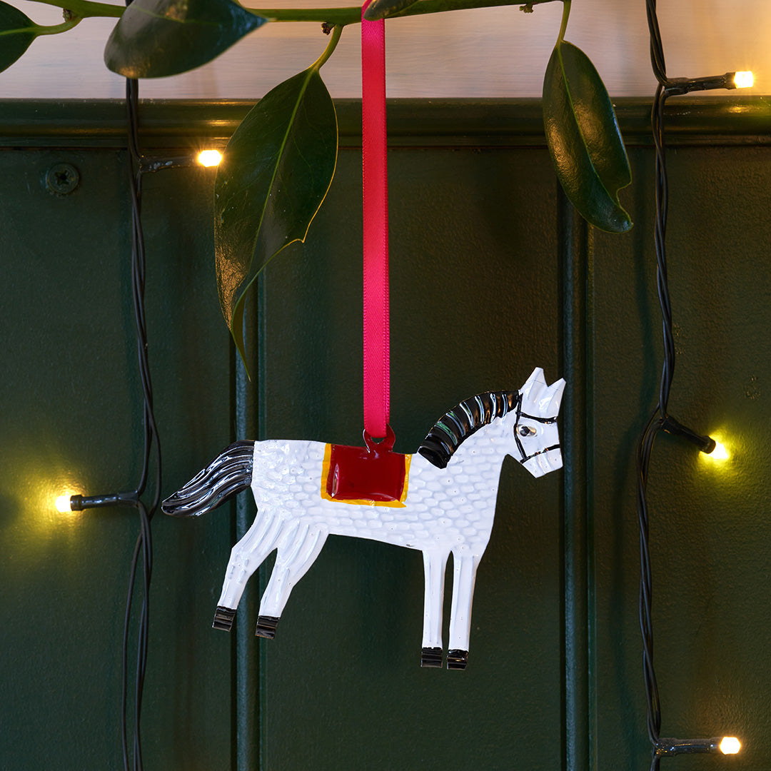 Handmade Horse with Saddle Tin Decoration - Multicoloured