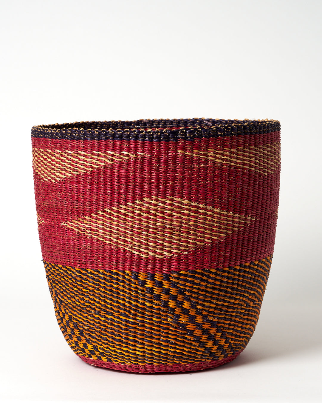 Waste Paper Basket - Red, navy, orange and natural