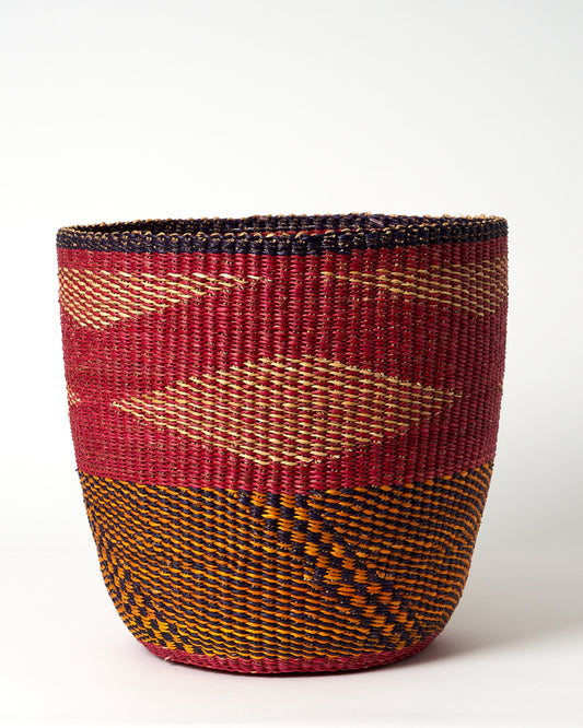 Waste Paper Basket - Red, navy, orange and natural