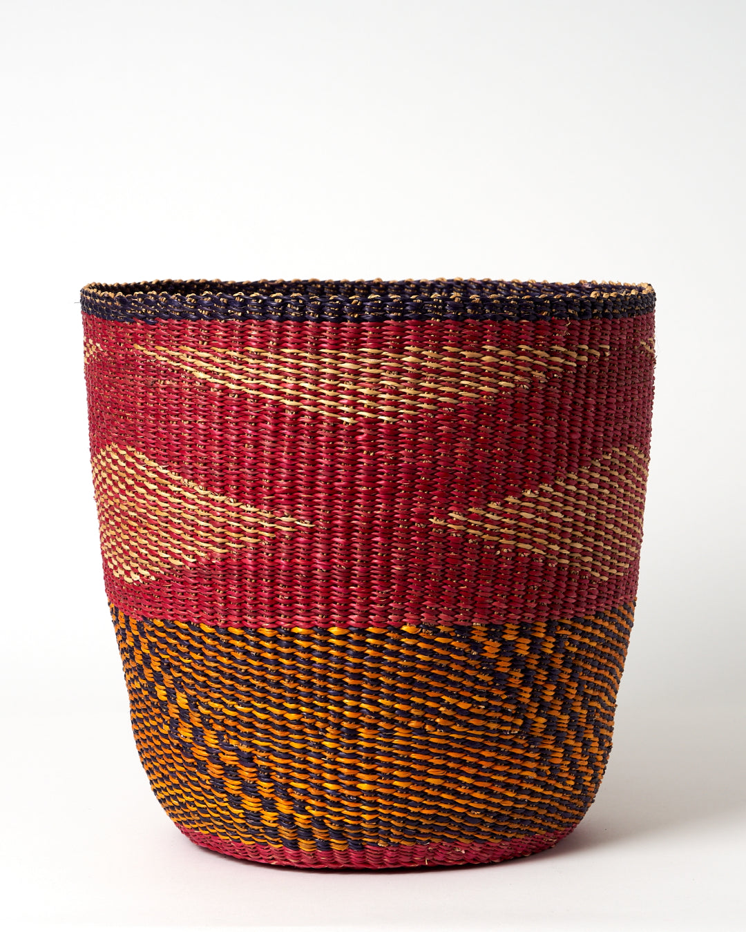 Waste Paper Basket - Red, navy, orange and natural