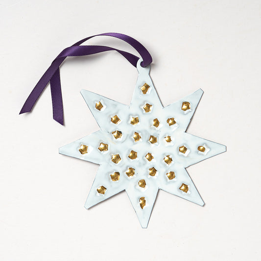Handmade Tin Decoration - White & Gold Star