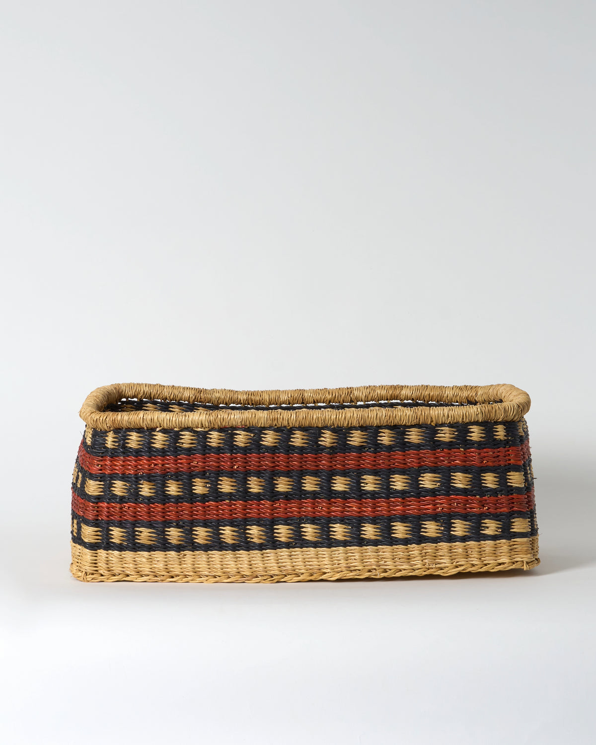 Small Rectangular Storage Basket with inset Handles - Blue & Brown