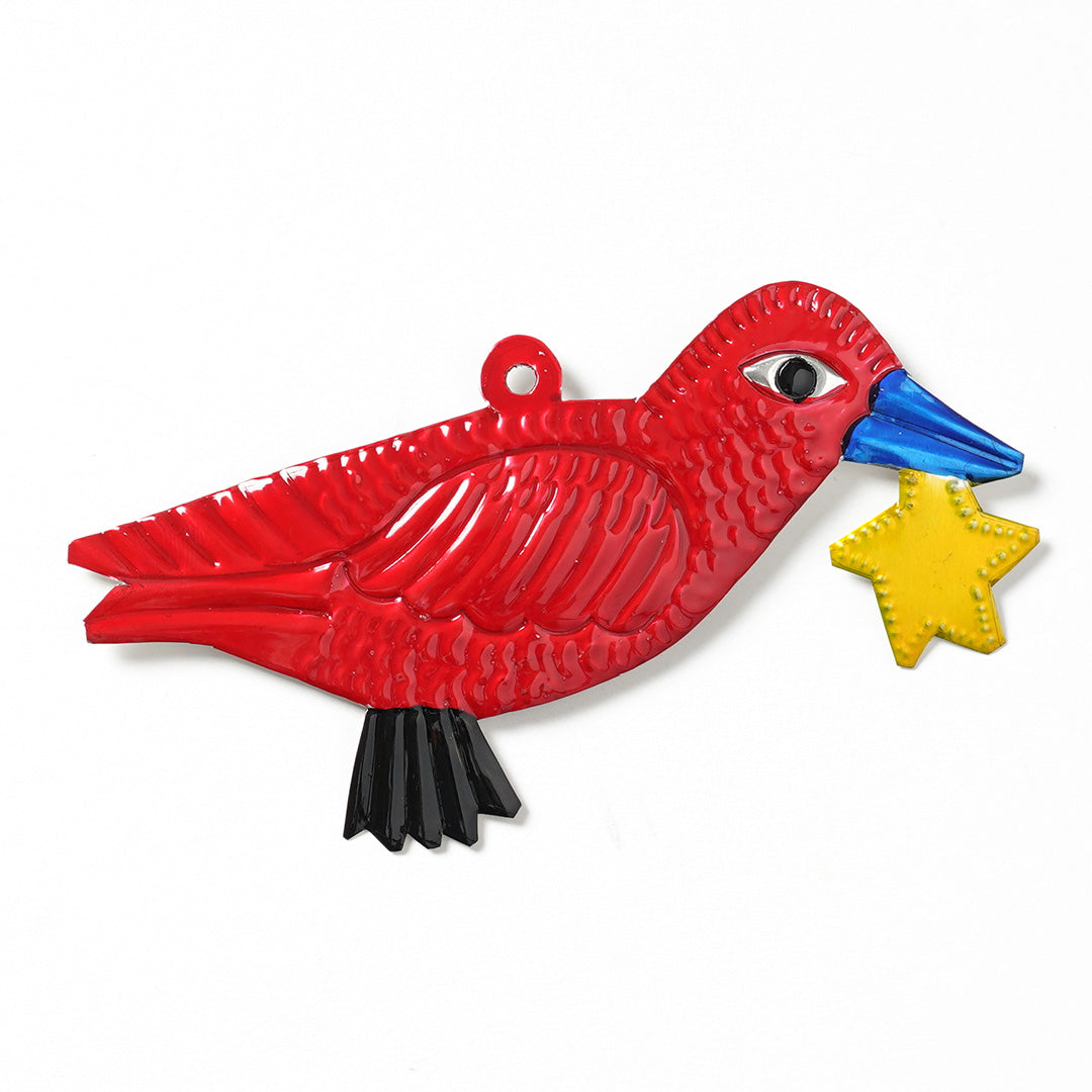 Handmade Tin Decoration - Red Bird with Star
