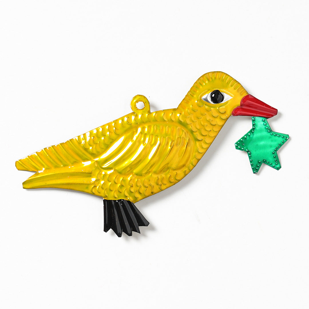 Handmade Tin Decoration - Yellow Bird with Star