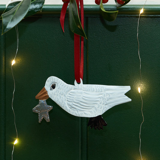 Handmade Bird with Star Tin Decoration