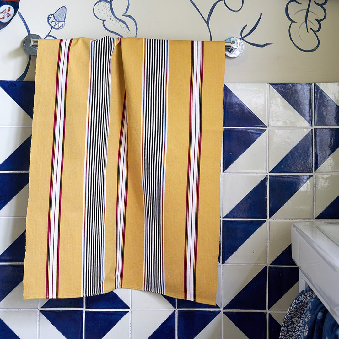 Spice Stripes Hand Towel - Yellow, black, white and red