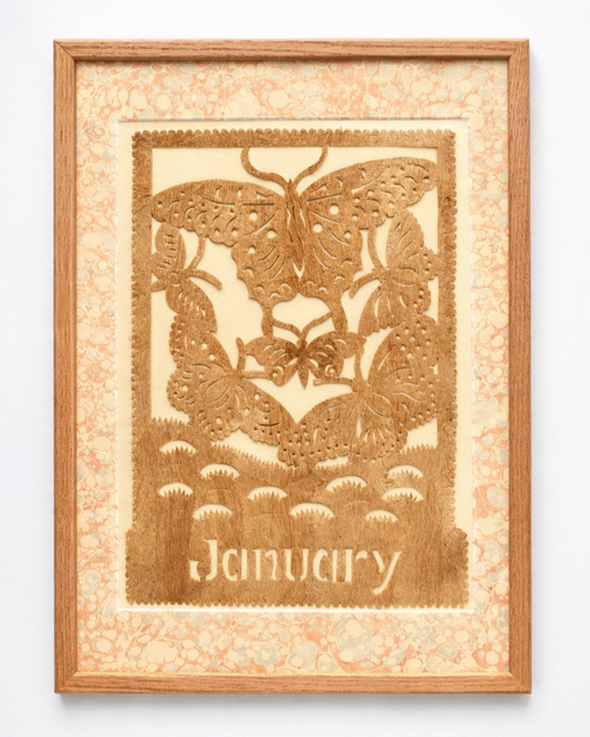 Amate Papercut Artwork with Marbled Mount - January