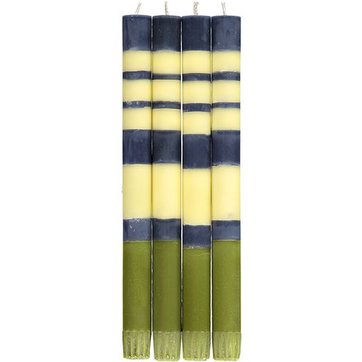 Yrllow, blue and green Striped candles 