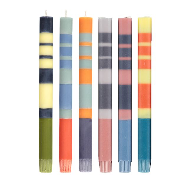 Set of multicoloured striped candles
