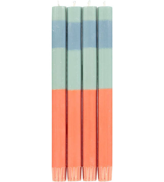 Orange and blue striped candles