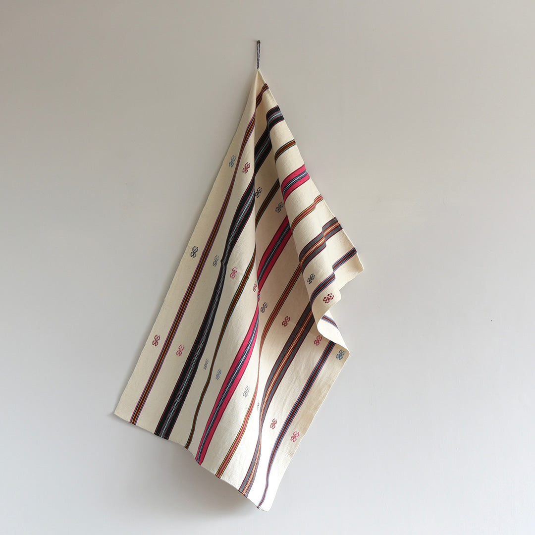 Juanita Hand Woven Hand Towel - Cream with Stripes