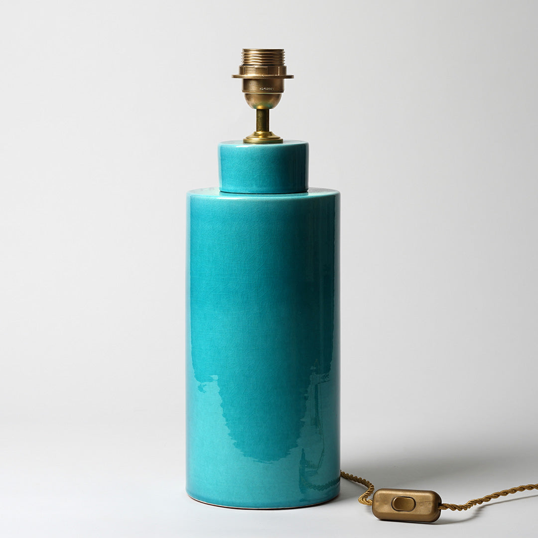 Turquoise column shape ceramic lamp