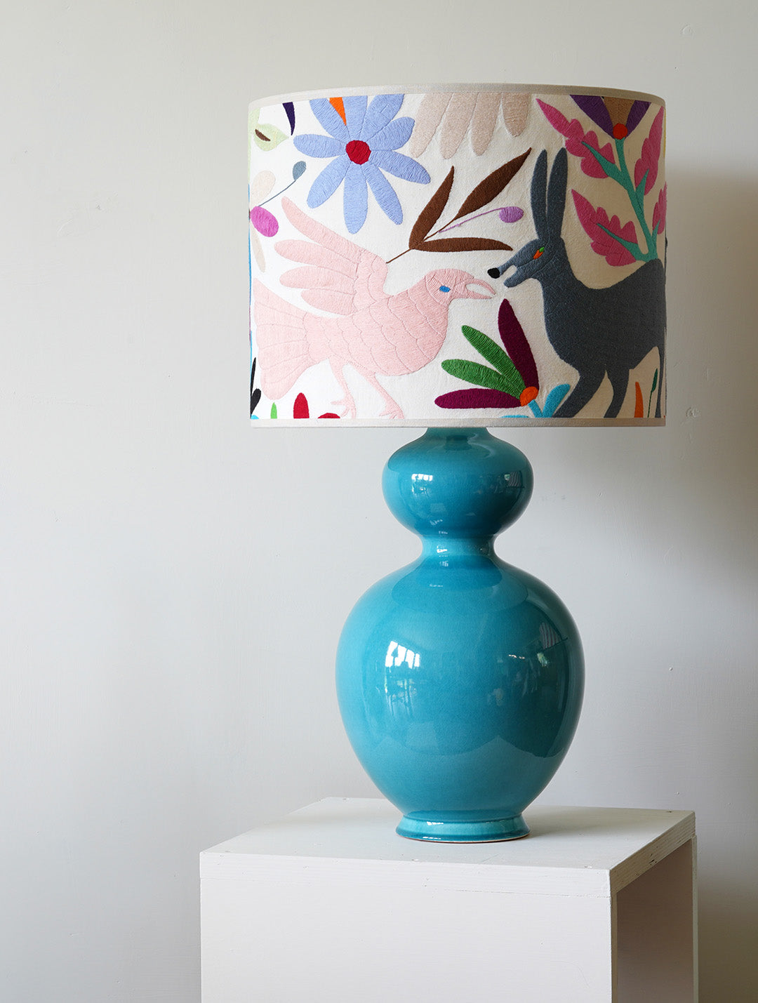 Ceramic Rounded Gourd Lamp - Turquoise