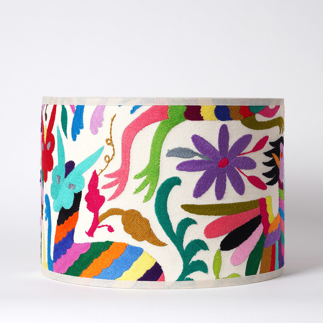 Multicoloured Otomi Drum Lampshade - 31cm diameter