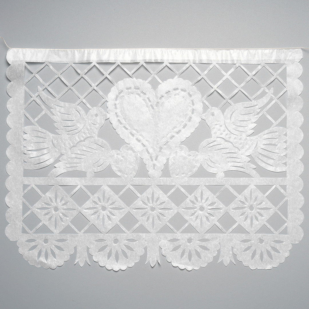 Birds, Hearts and Flowers Papercut Bunting - Large, White