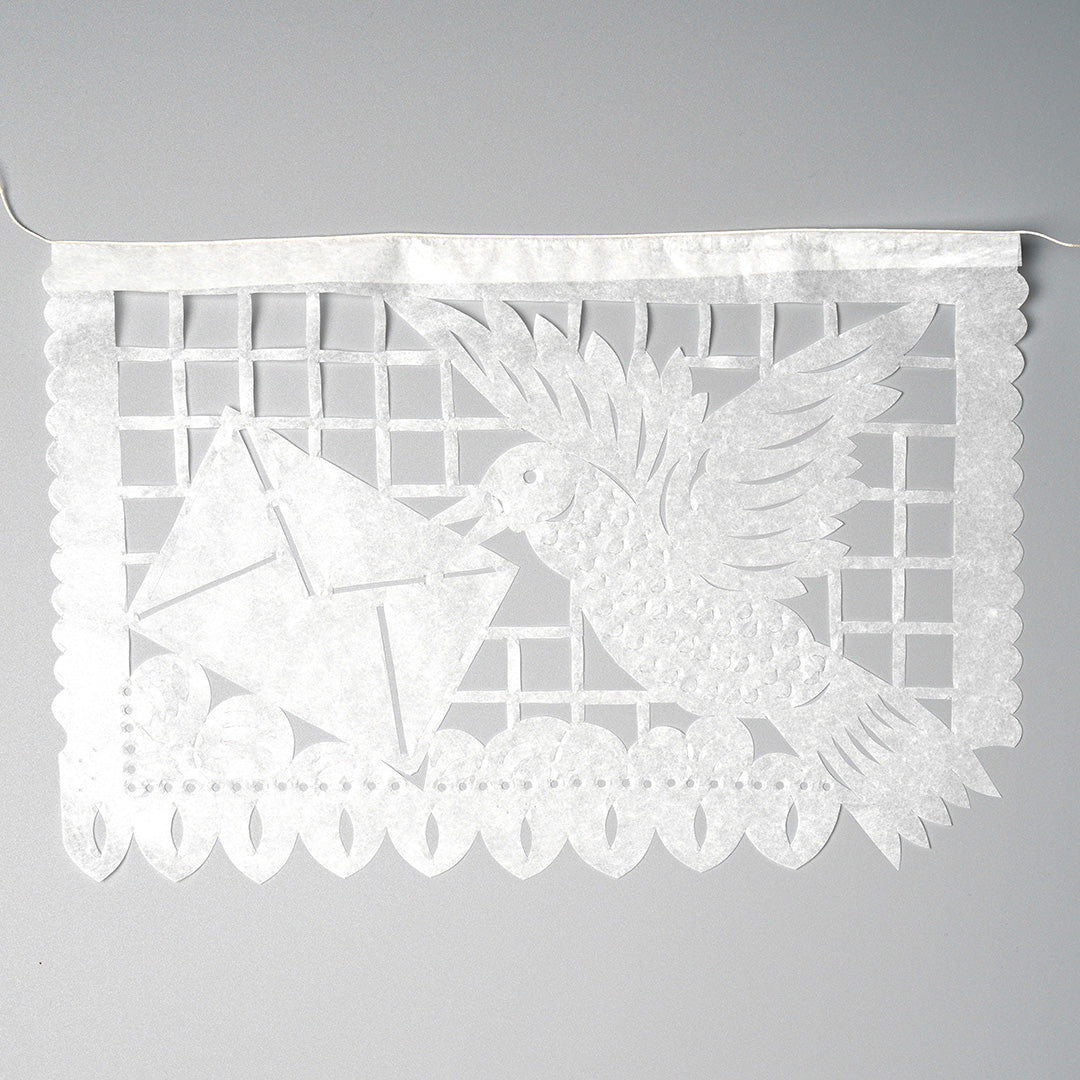 Birds, Hearts and Flowers Papercut Bunting - Small, White