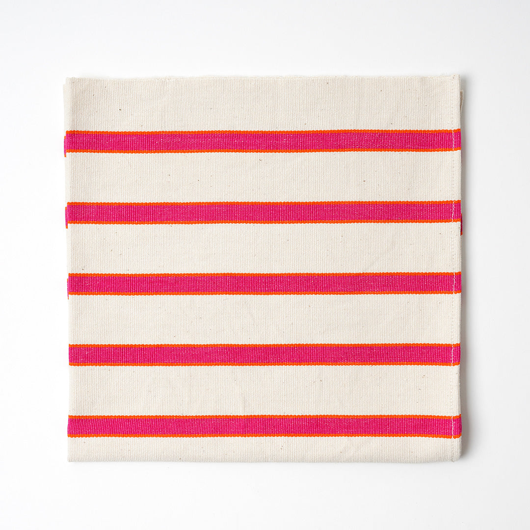 Sunset Stripe Hand Woven Napkin - Cream with Pink & Orange Stripe