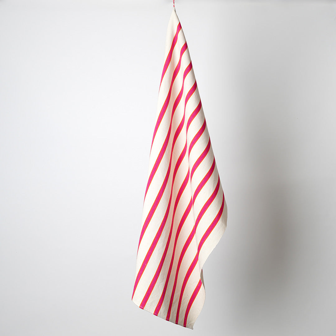 Sunset Stripe Hand Towel - Cream, Orange, Pink Stripes