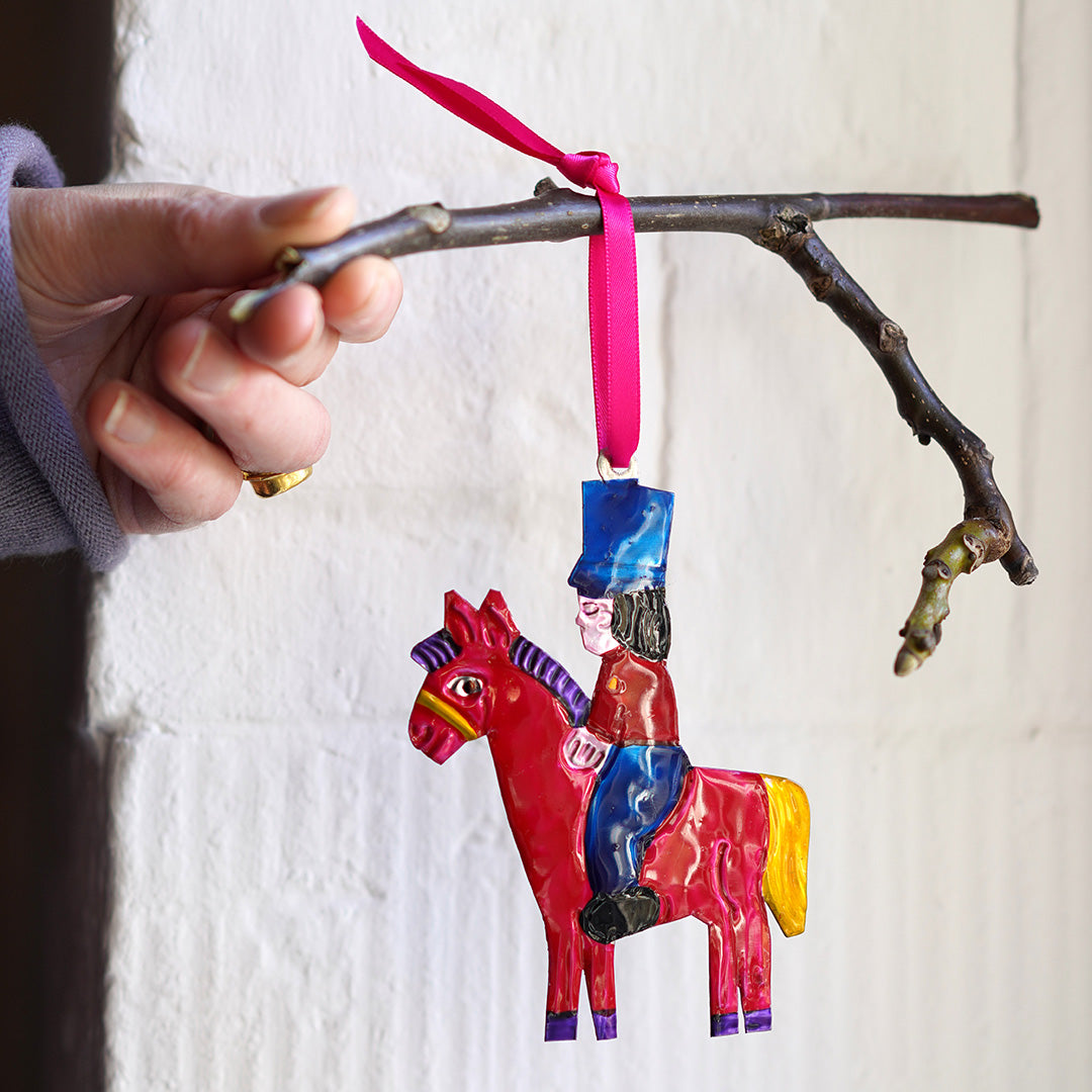 Handmade Tin Decoration - Soldier on red horse