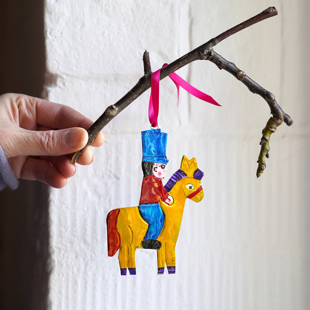 Handmade Tin Decoration - Soldier on yellow horse