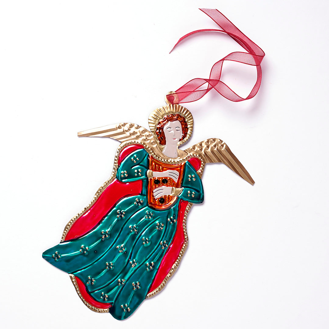 Harp Plalying Angel - Handmade Mexican Tin