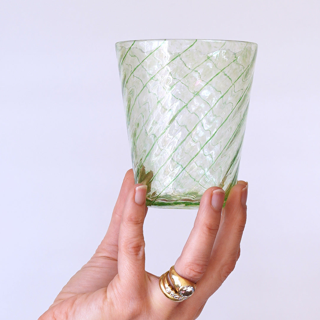 Handblown Green Twist Glass Tumbler
