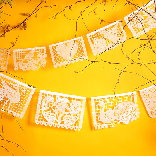 White strings of paper bunting