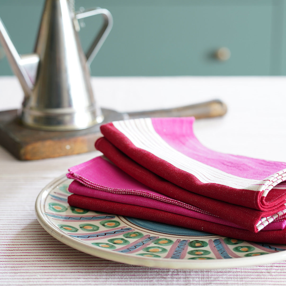 Hot Stripes Napkin - Red, Pink and Cream Stripes